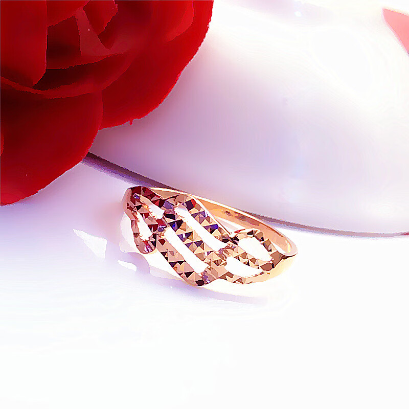 欧凯伦 俄罗斯玫瑰金波浪戒指指环14k紫金镂空波浪戒指指环女 12码