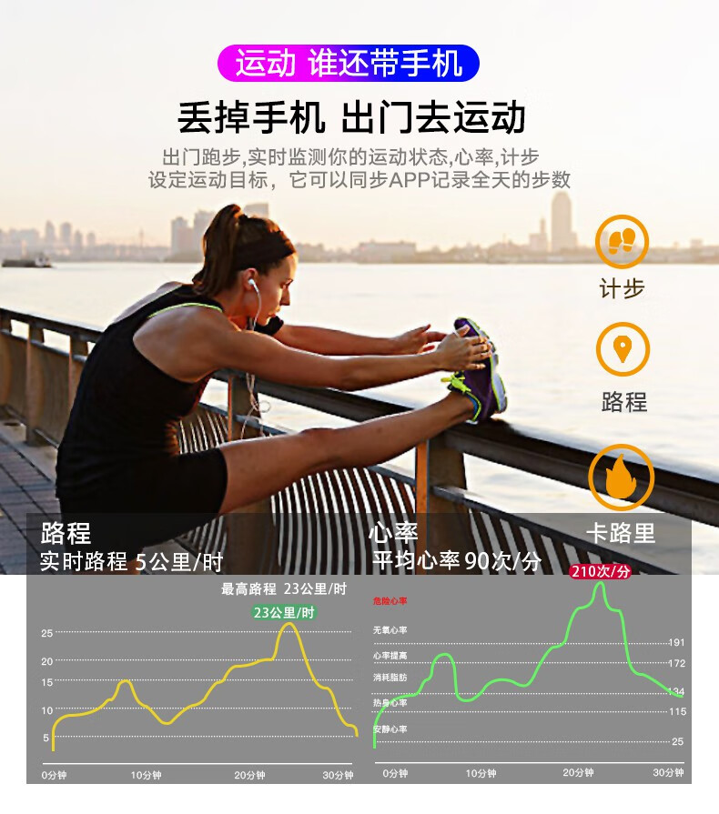 智能手环24h监测心率血压健康运动跑步通用苹果华为a16紫色