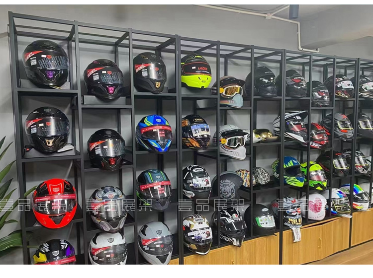 摩托车头盔展示架放置架子机车配件运动服装架靠墙货架骑行服定制展示