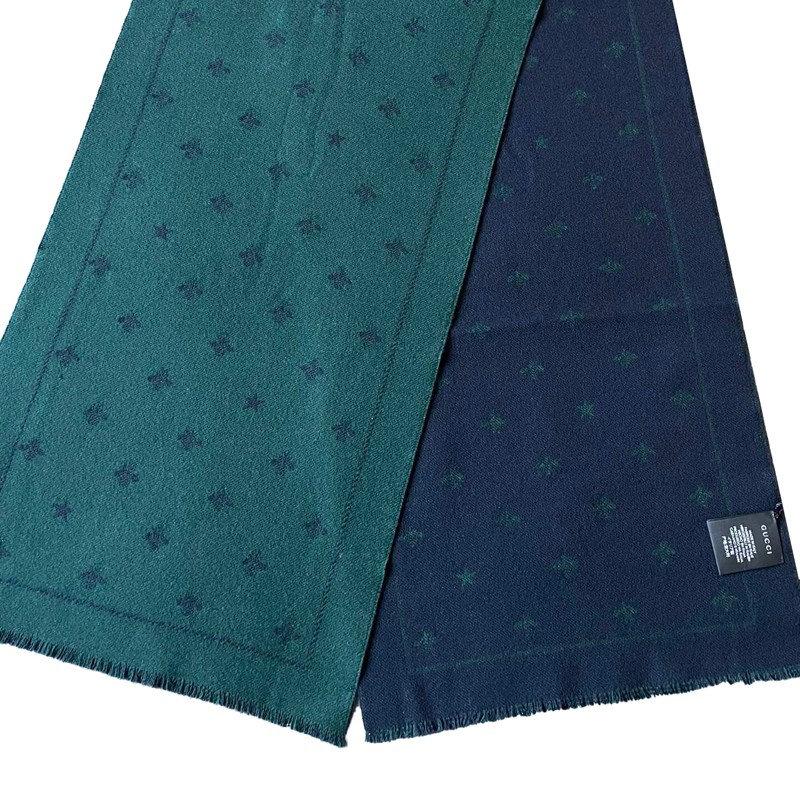 gucci古驰 墨绿色双面小蜜蜂围巾 男女同款 ak 拼色 33*175【图片