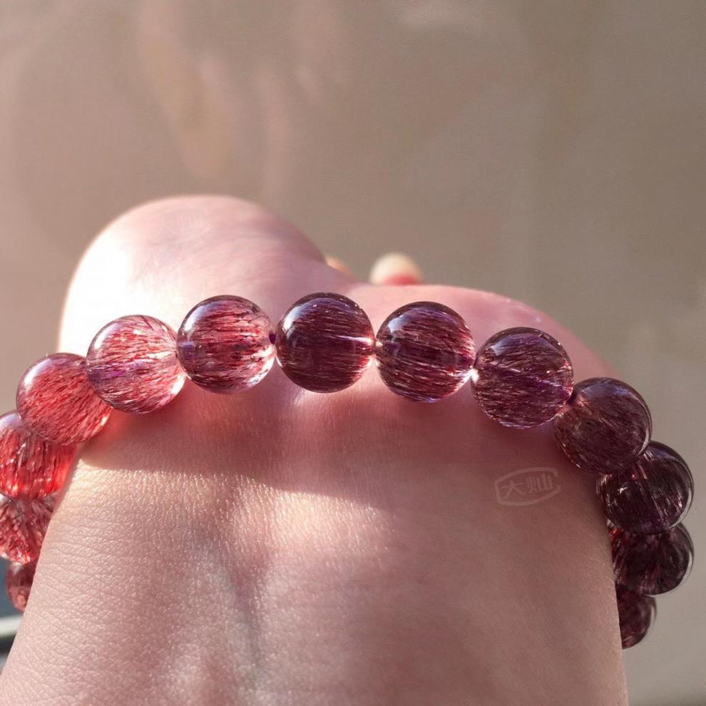 大灿紫红发晶单圈手串88m礼品发丝浓顺水晶手链男女款送朋友天然超七