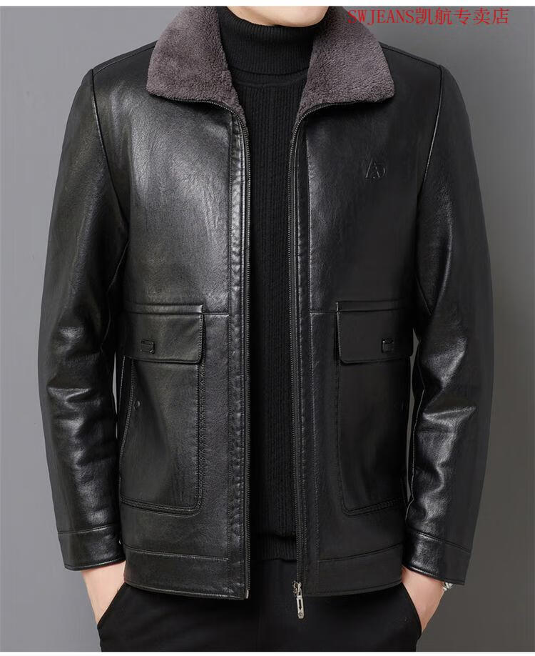 swjeans海宁皮衣夹克中老年男士山羊皮毛一体羊剪绒加厚皮草外套冬装