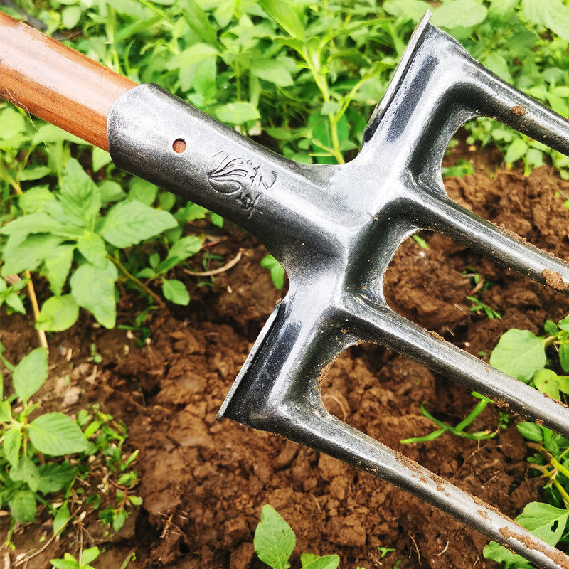 翻地钢叉加厚四齿锰钢叉家用松土挖地深翻挖粪铁叉子批发农用工具 叉