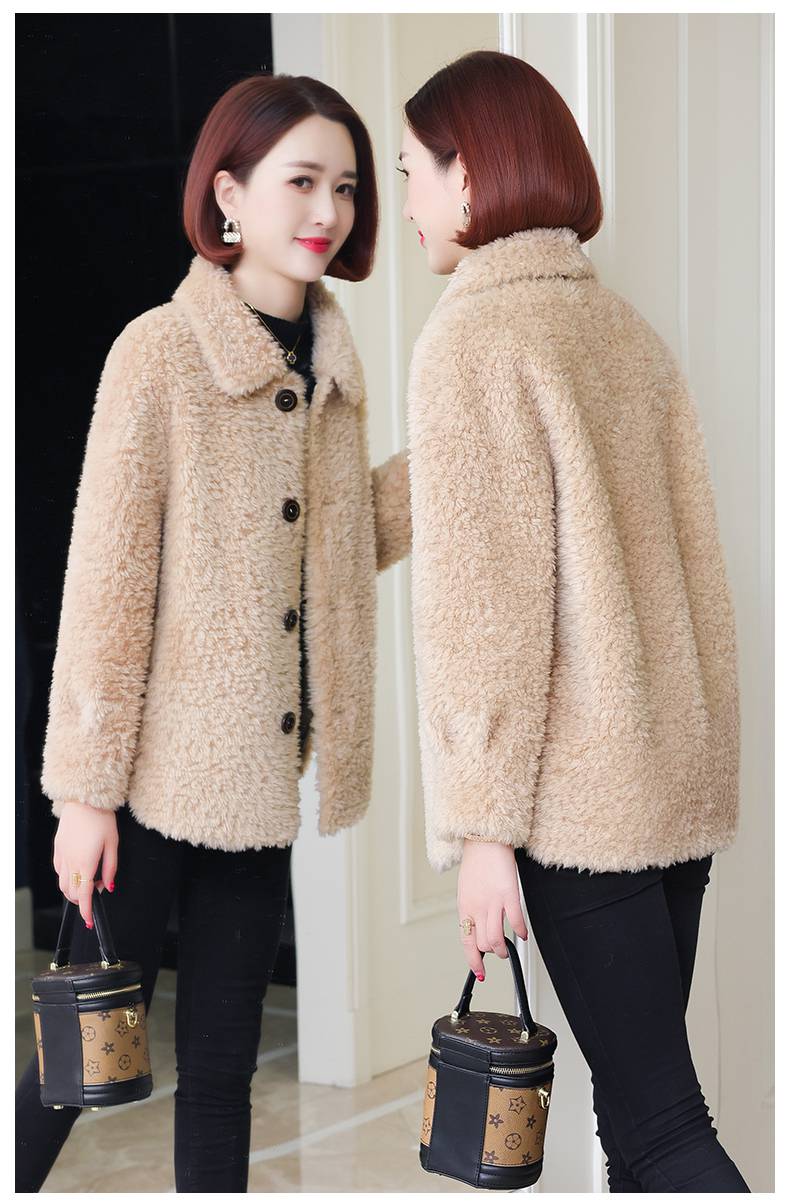 羊剪绒大衣女秋冬颗粒新款冬时尚羊羔毛皮草皮毛一体外套短款海宁气质