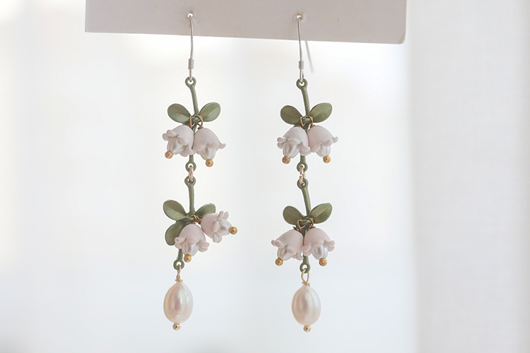 美芙仁网红同款仿真白色铃兰花植物耳环森系复古小花耳坠新年礼物虎年