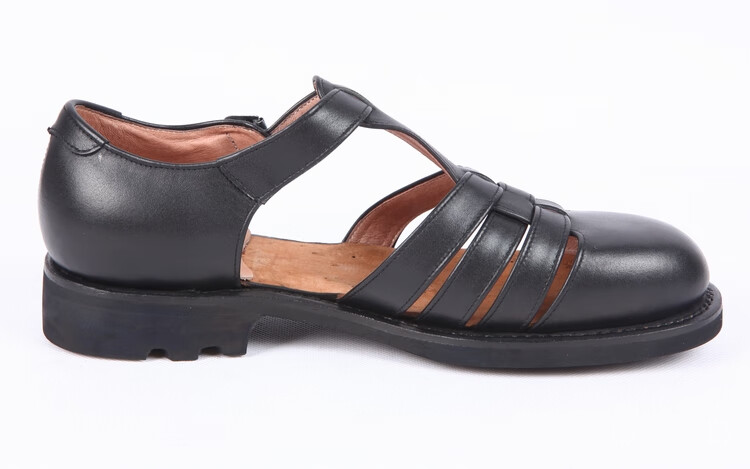 65式老式经典皮鞋男士定制复古圆头老三条皮凉鞋罗马皮凉鞋夏季男老人