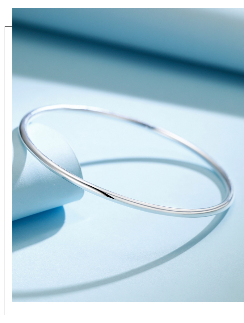 钧弘 铂金手镯女pt950光面素圈白镯子圆形实心手环铂金手饰情人节礼物