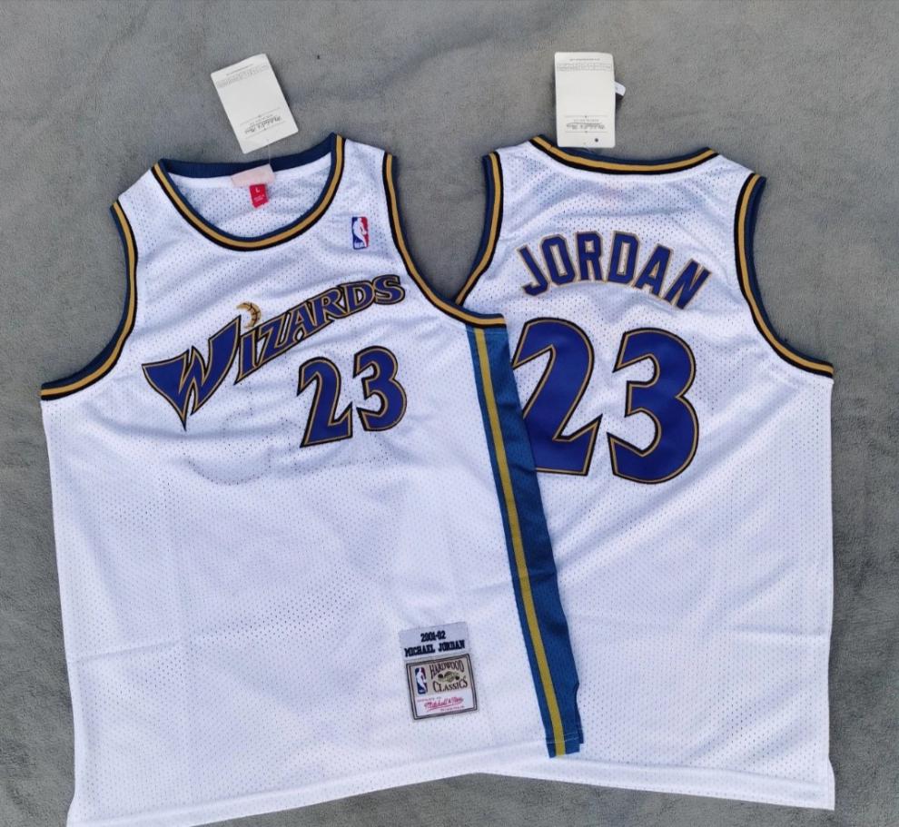 滕讯体育nba专营nba奇才23号复古球衣洞布速干双层密绣白色l