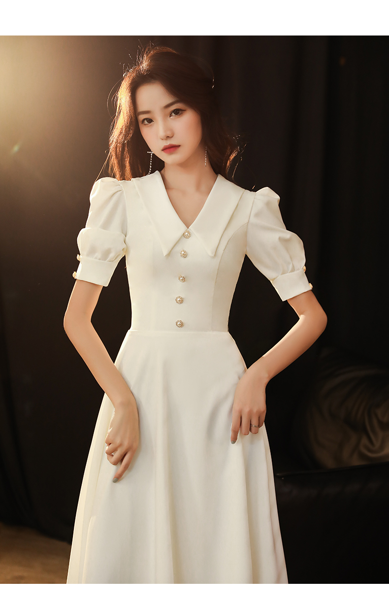 诗婷秀尹 白色晚礼服女气质轻奢小众高端播音主持人艺考正装演讲比赛