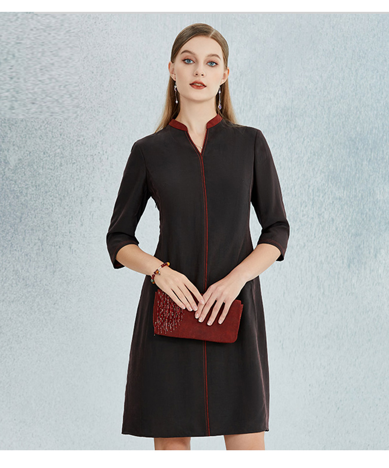 tangy天意2022年春夏新品商场同款真丝桑蚕丝香云纱莨绸连衣裙7101l