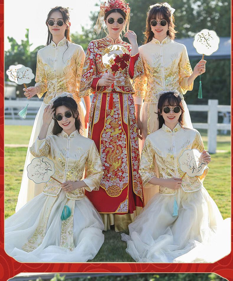 舒弗星中式伴娘服姐妹团女新款冬季结婚礼服风伴郎服团搞笑唐装ah003