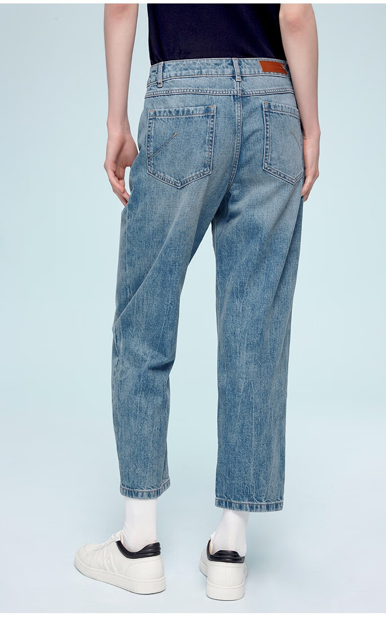 哈吉斯hazzys春款牛仔裤女宽松磨白水洗牛仔裤atdsp01ap16蓝色bl165