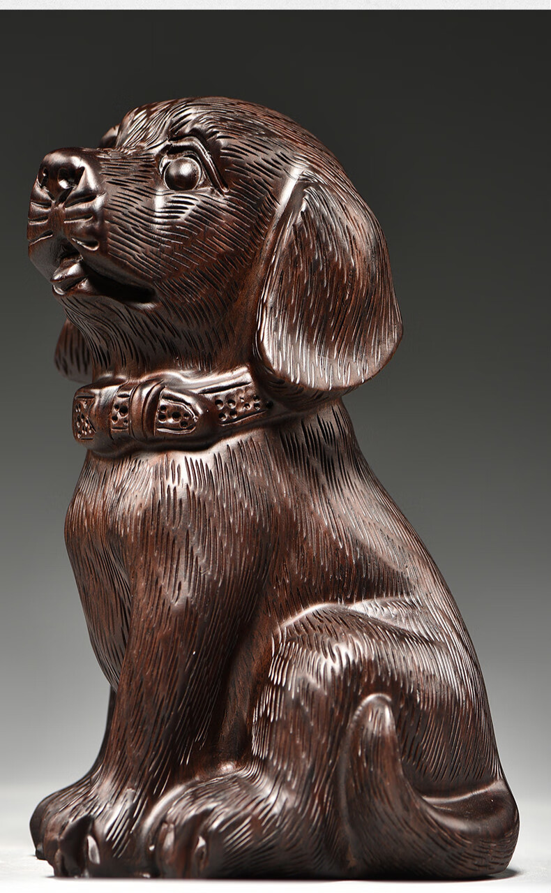 努拉派木雕狗摆件实木质动物雕刻十二生肖狗家居酒柜装饰红木工艺品