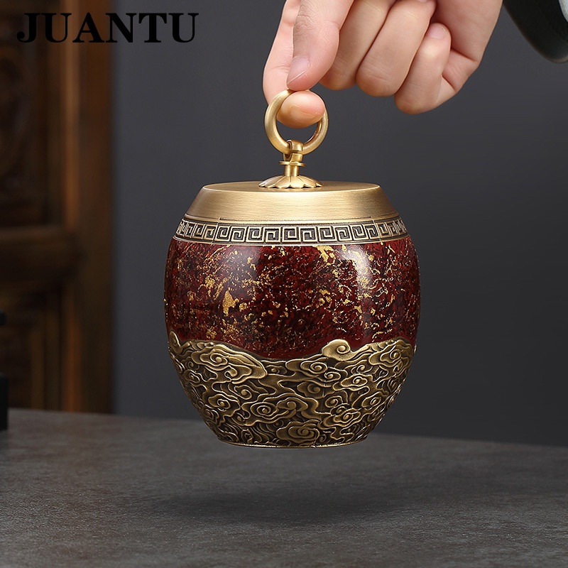 10047050902174商品名称:juantu茶具茶叶罐纯黄铜家用小号储存茶罐