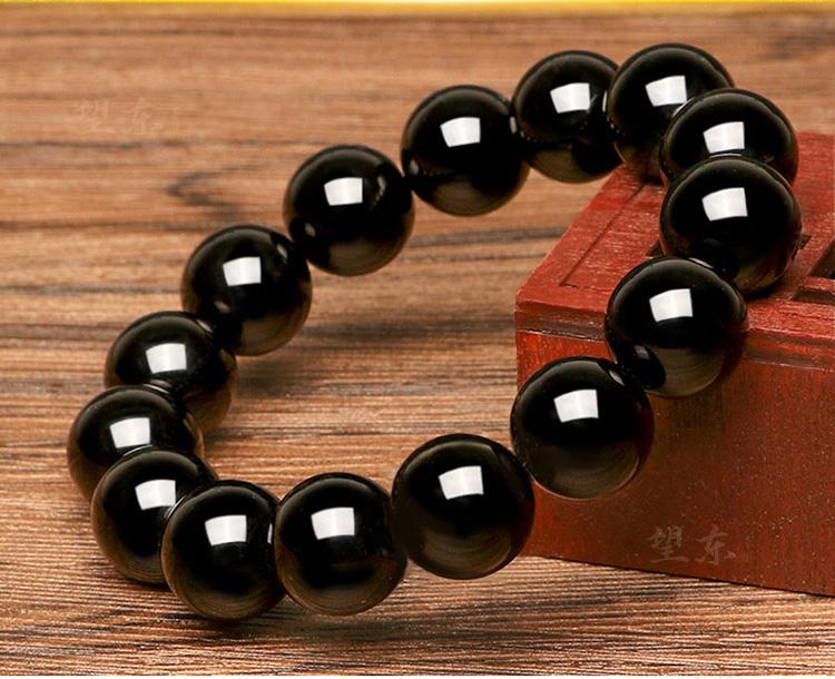 望东 天然乌金黑曜石手链男女款送客户貔貅水晶佛珠手串送礼礼品黑耀