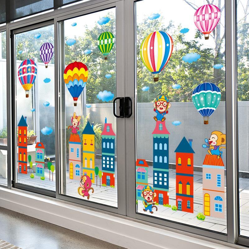 玻璃贴膜贴纸窗户防窥幼儿园环创窗户贴卡通玻璃门贴纸教室文化主题墙
