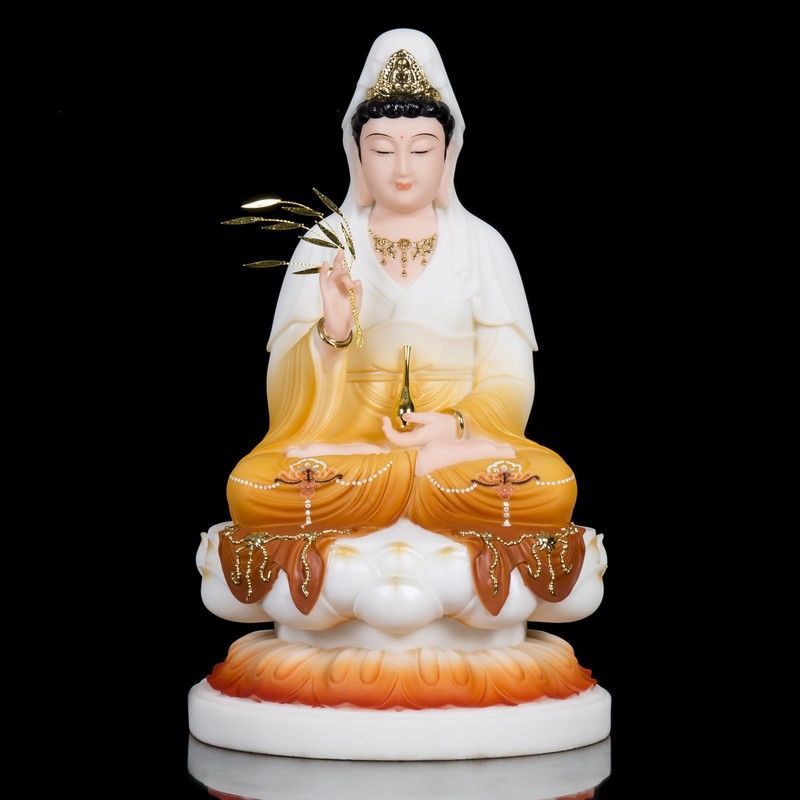 观音菩萨佛像南海观音像坐莲观世音菩萨像居家供奉平安摆件 12寸开眼