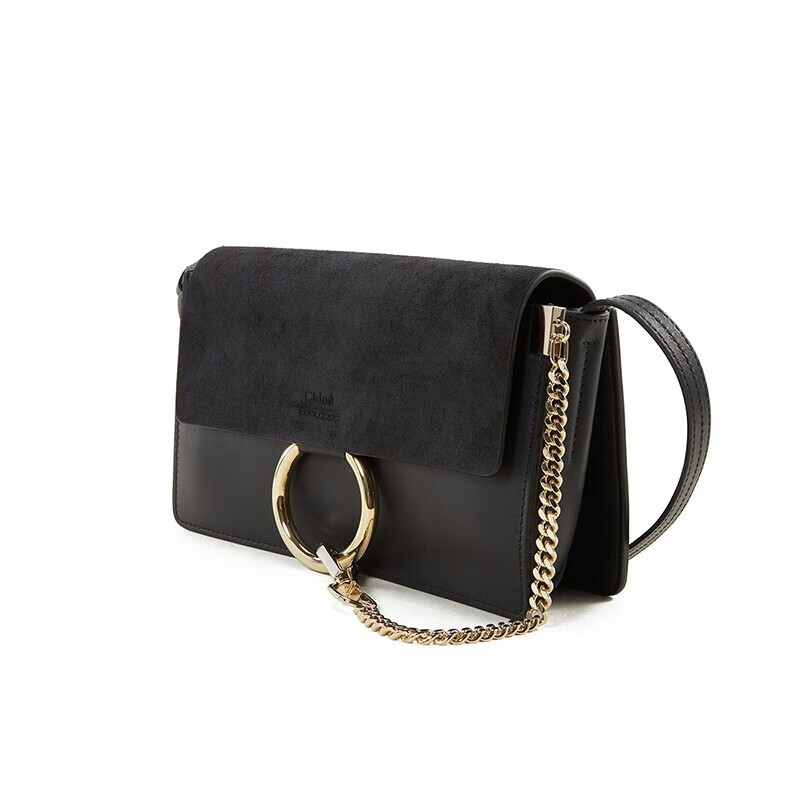 蔻依chloe克洛伊女包faye圆环包通勤肩背包迷你圆环扣牛皮拼接麂皮