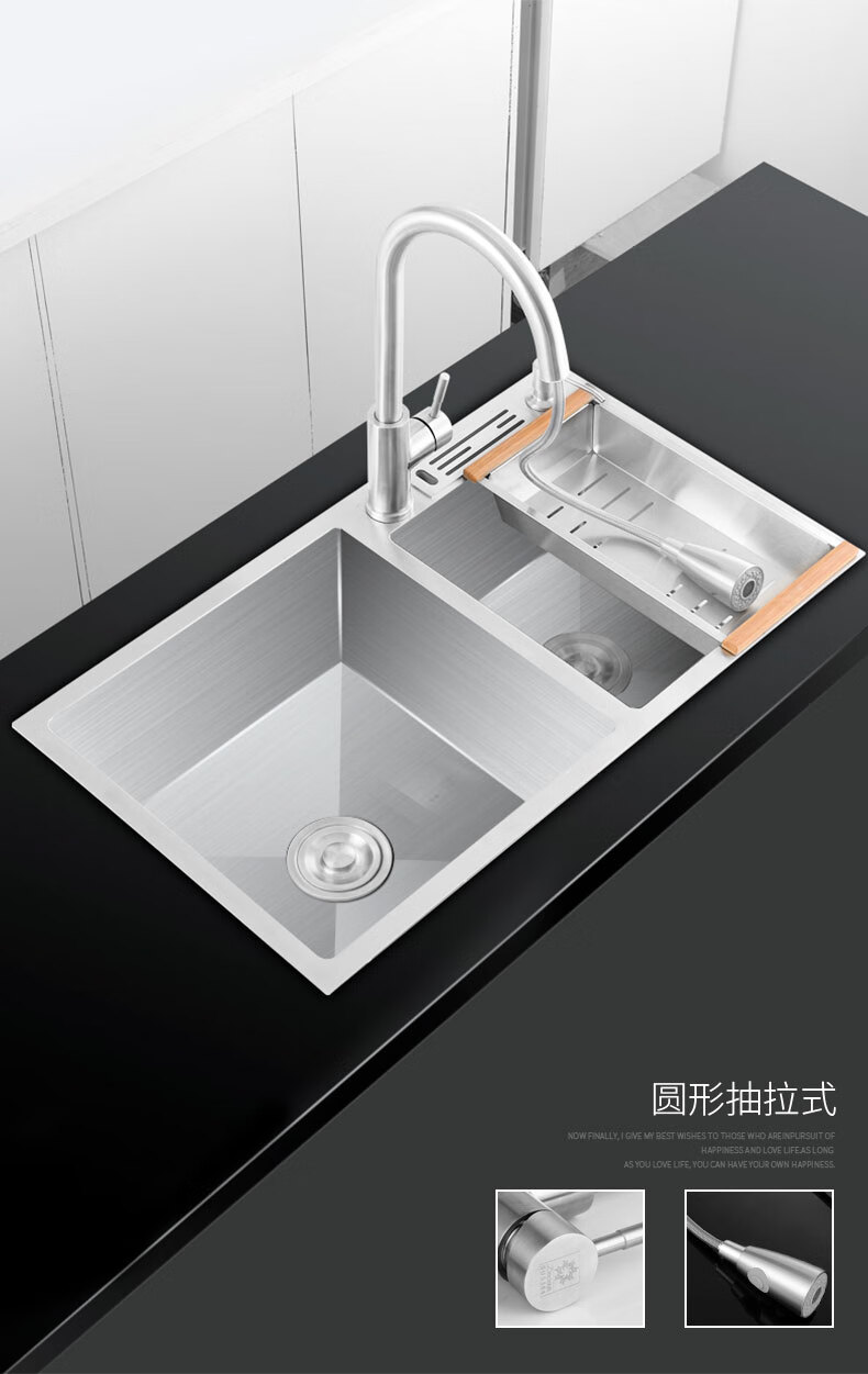 迪赛斯水槽304不锈钢洗菜盆水槽双槽家用厨房手工加厚大号洗手洗碗池