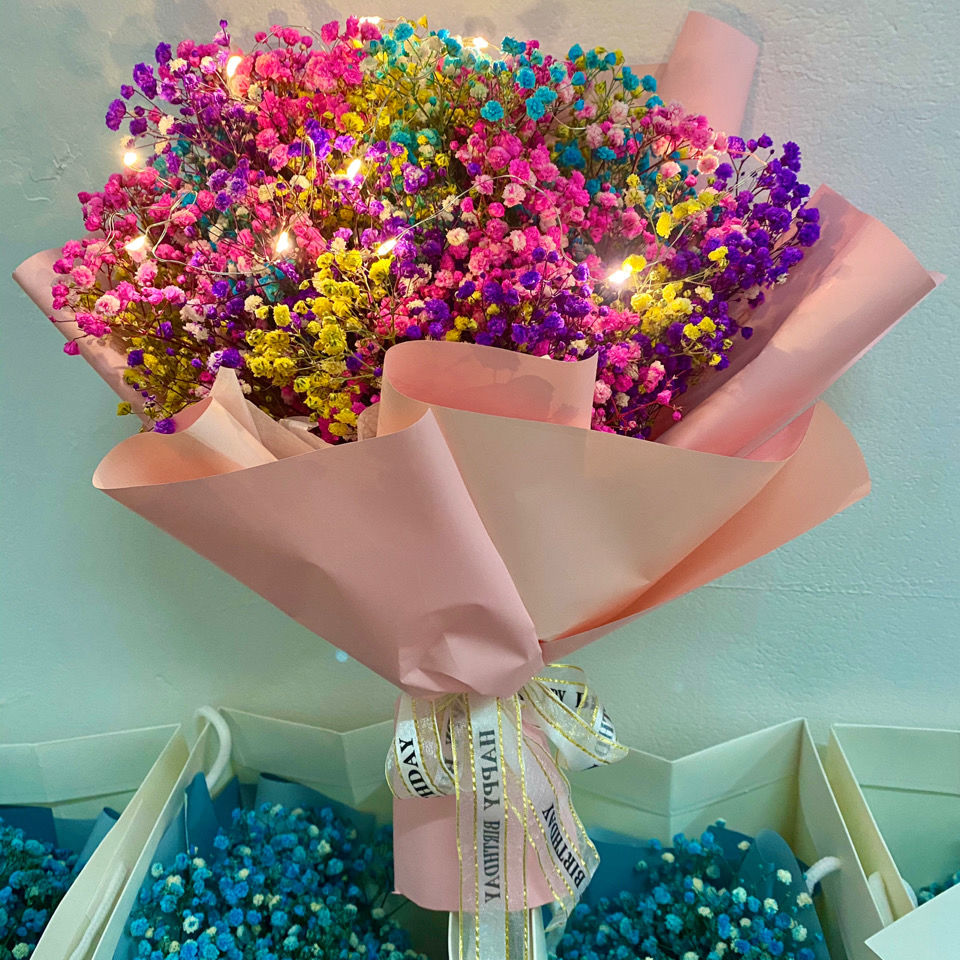 七夕情人节礼物鲜花满天星干花花束礼盒送女友闺蜜送男友生日礼物蓝色