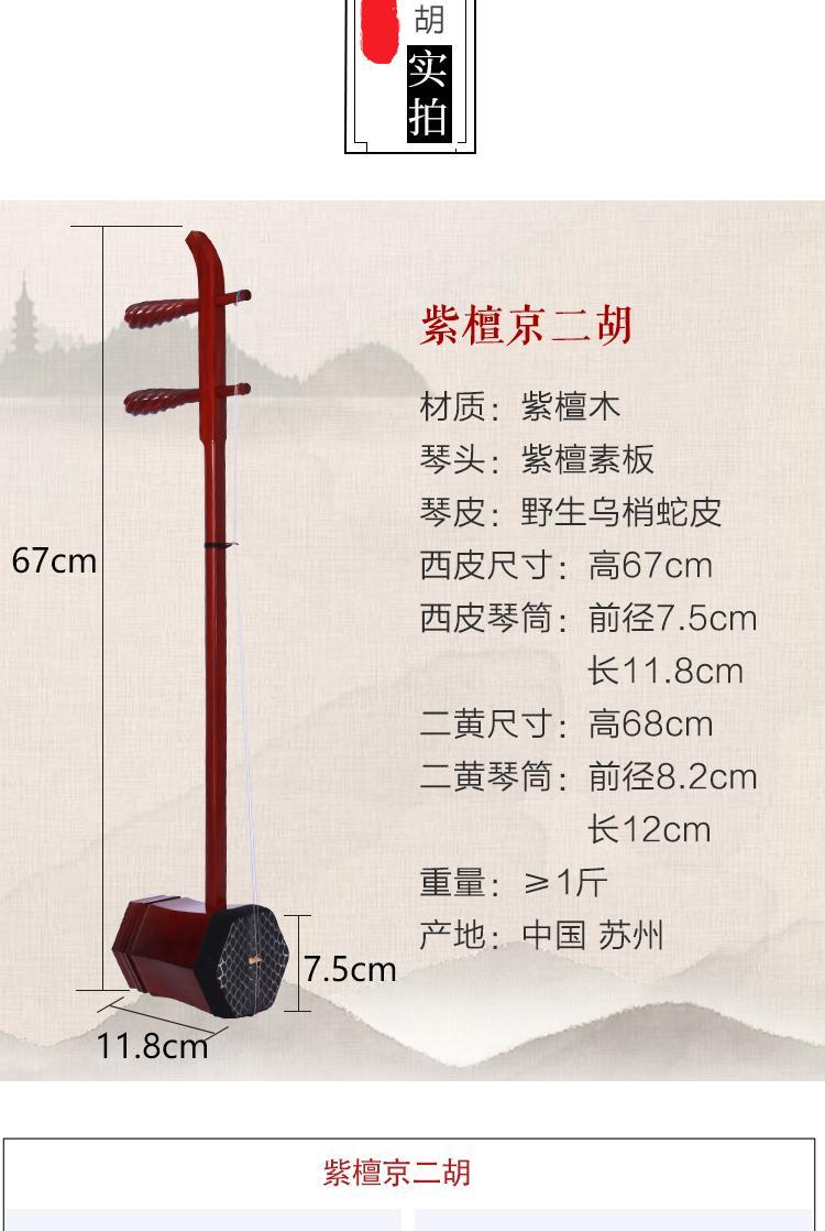 苏州精选京二胡乐器西皮二黄京二胡乐器乌木京二胡皮黄两用演奏级西皮