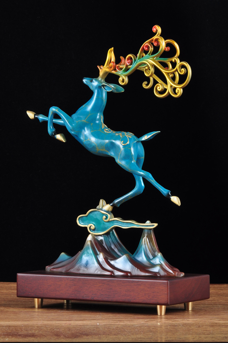 莲善堂彩铜梅花鹿摆件铜鹿工艺品家居客厅电视柜装饰品乔迁新居商务