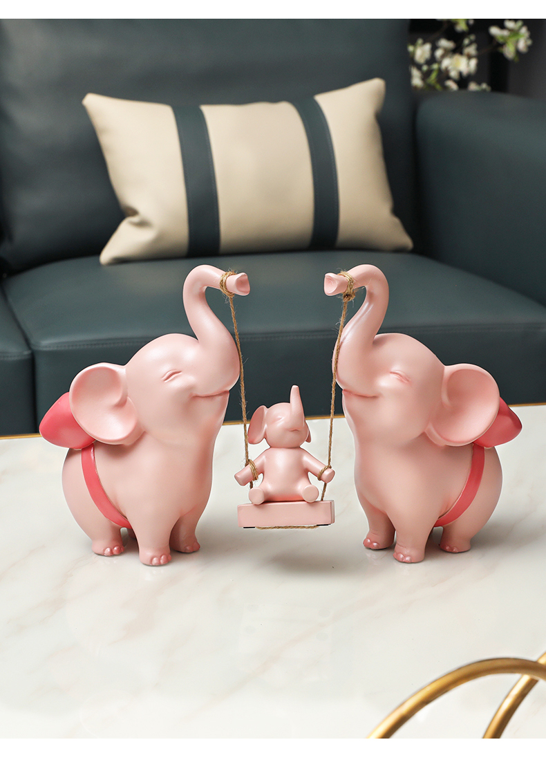 创意大象摆件客厅电视柜酒柜家居装饰品新婚结婚礼物乔迁新居礼品一家