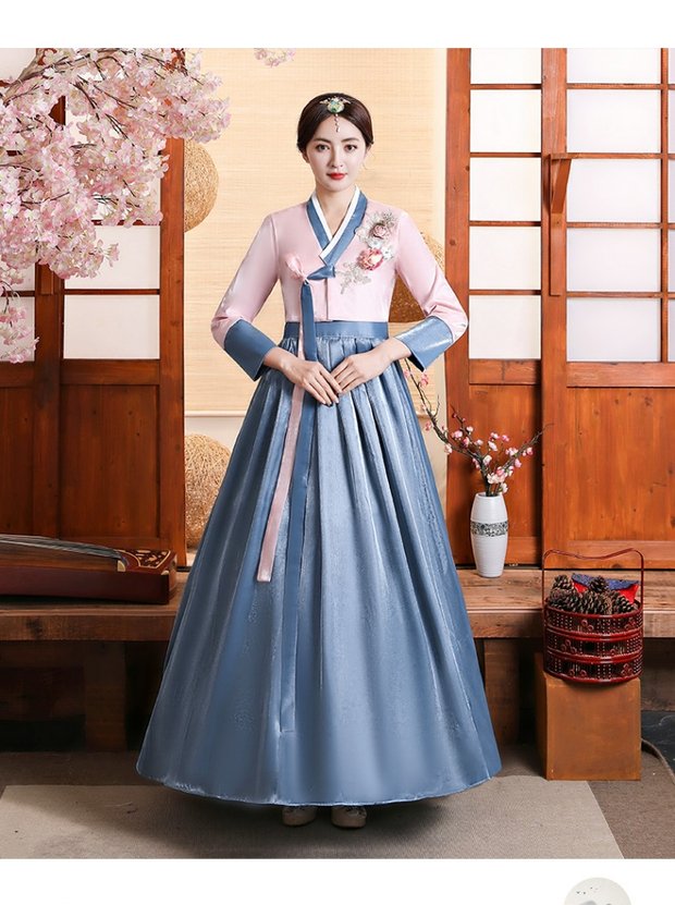 韩国传统大长今宫廷古装朝鲜族民族服装成人舞蹈表演服韩服女 灰色 s