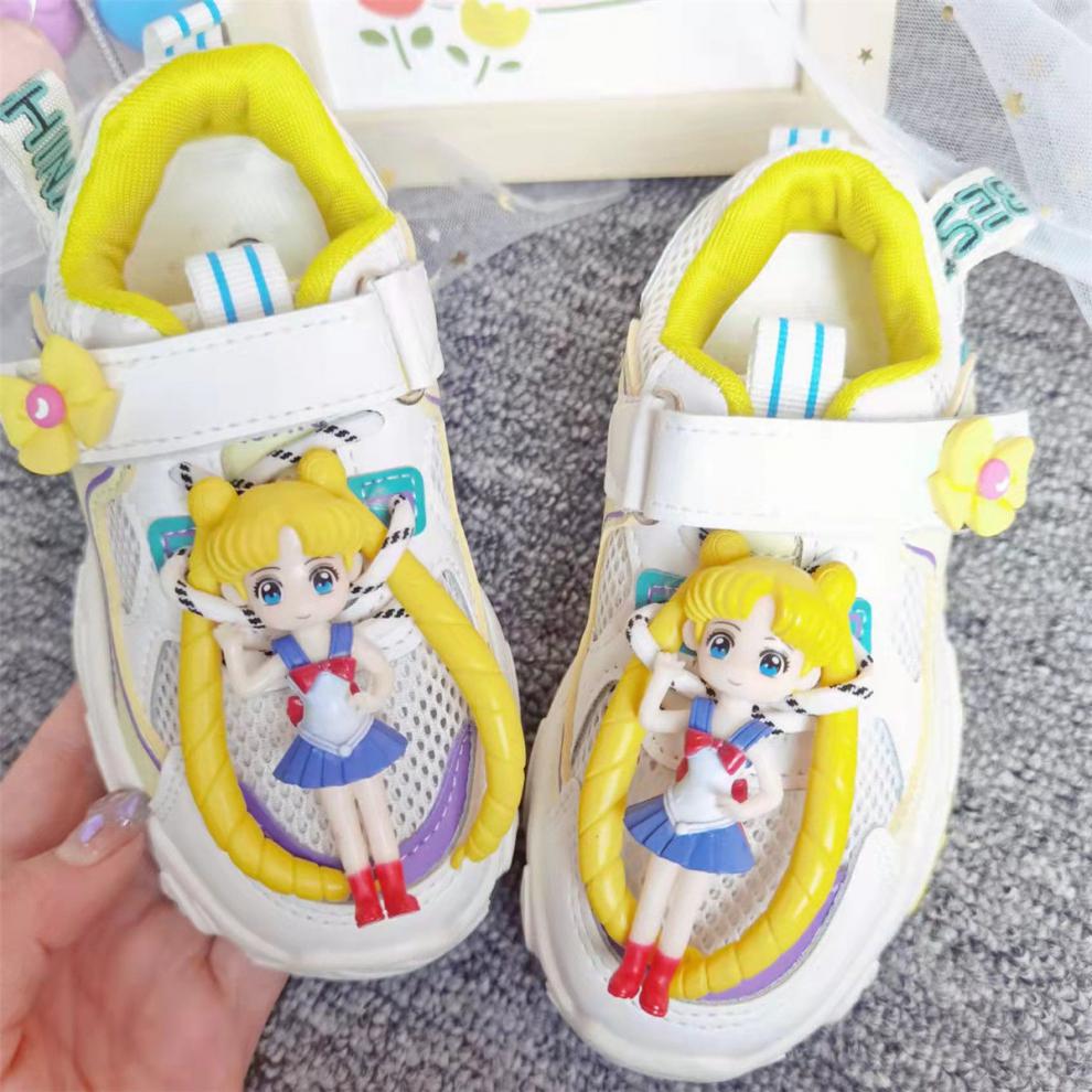 新款美少女卡通公主亮片蝴蝶结女童凉鞋凉鞋女中大童公主鞋白色美少女