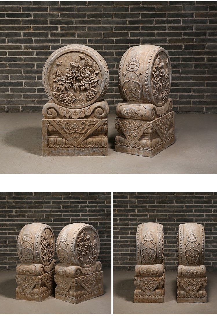 翱钒 门墩家用抱鼓石一对青石鼓门当户对中式庭院门口仿古石雕门墩抱