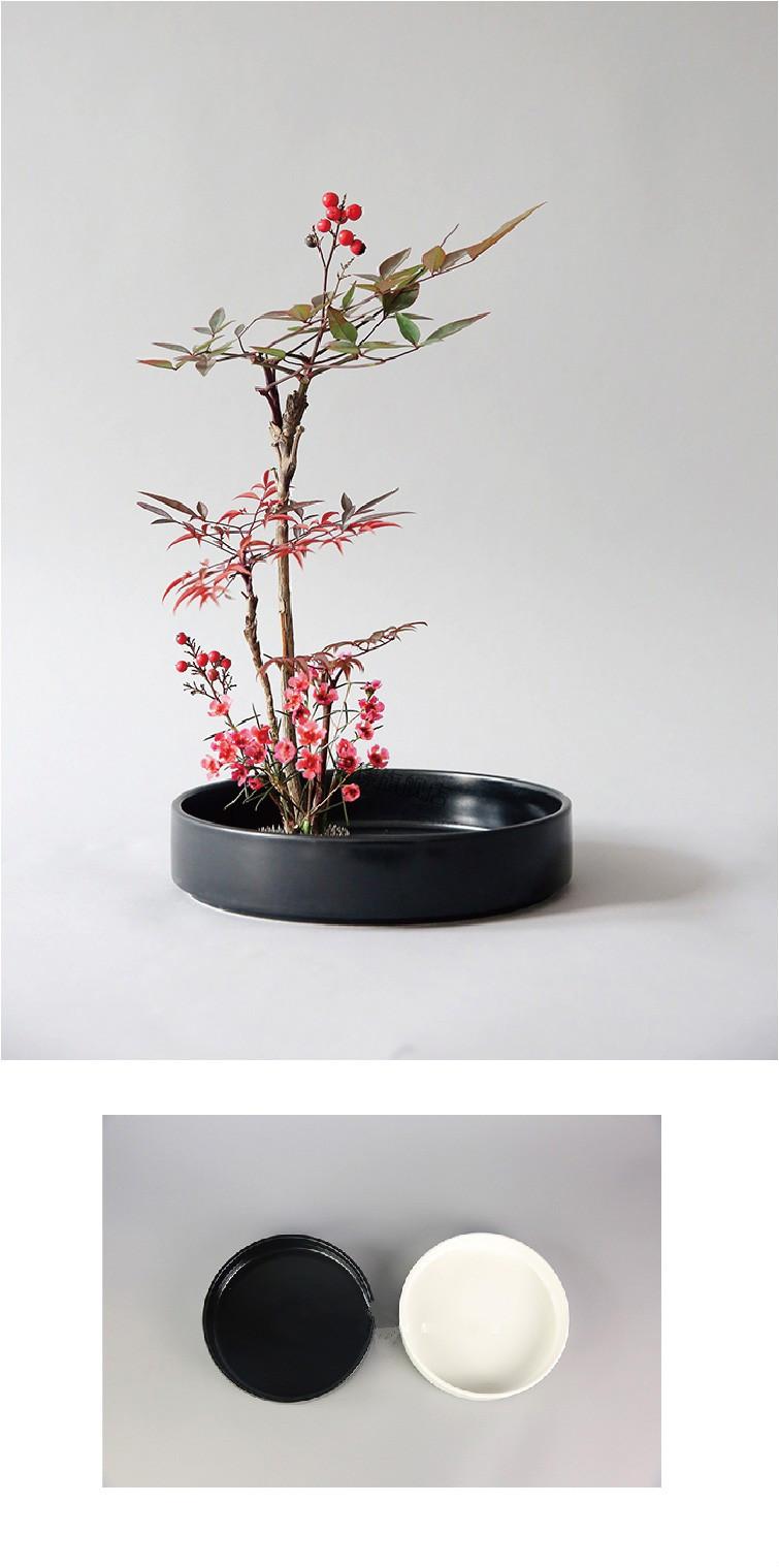 领跃腾信 剑山插花器花插日式插花底座陶瓷圆盘水盘复古禅意中式器皿