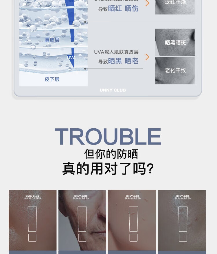 UNNY CLUB防晒乳霜防晒喷雾女军训男士紫外线SPF50+高倍防晒清爽不油腻学生 水润防晒50ml(适合油皮湿润)