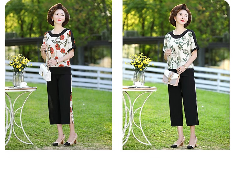 QIUFULUO Mom's Summer Loose Stylish Outfit Set, Middle-Aged And Elderly Women's High-End Clothing for Ages 50-80, Breathable Casual Wear 7