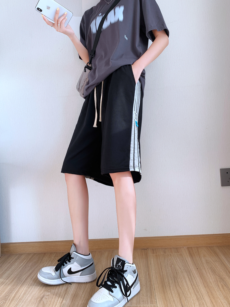 中长款过膝短裤女运动夏季薄款设计感小众高腰宽松阔腿五分裤子 灰色