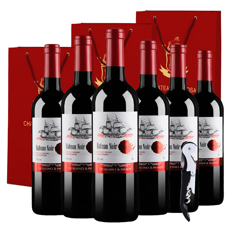 黑舰法国Roux家族原瓶进口 经典混酿干红葡萄酒红酒13度750ml*6 整箱
