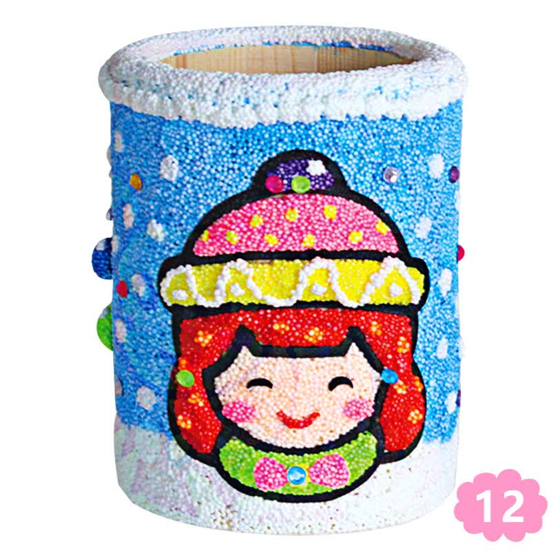 儿童手工创意雪花泥笔筒学生桌面玩具3彩泥制作材料包 11#小女孩 材料