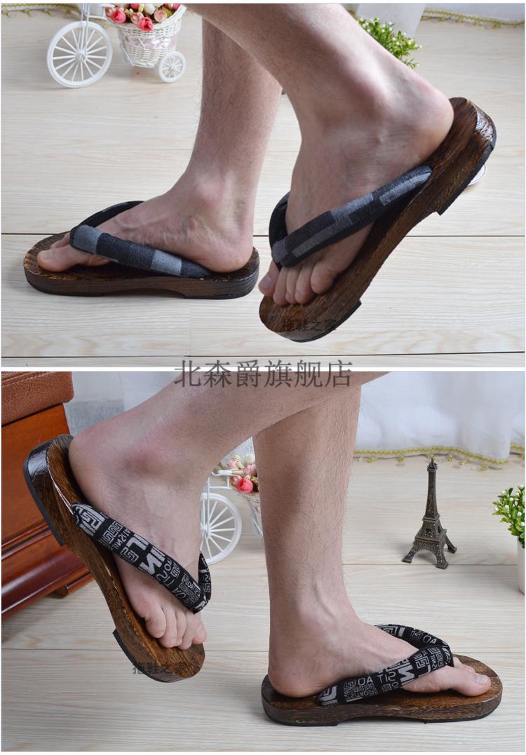 日式木屐拖鞋日本男式手工人字木拖鞋木头木拖鞋白色纯黑带子男b40