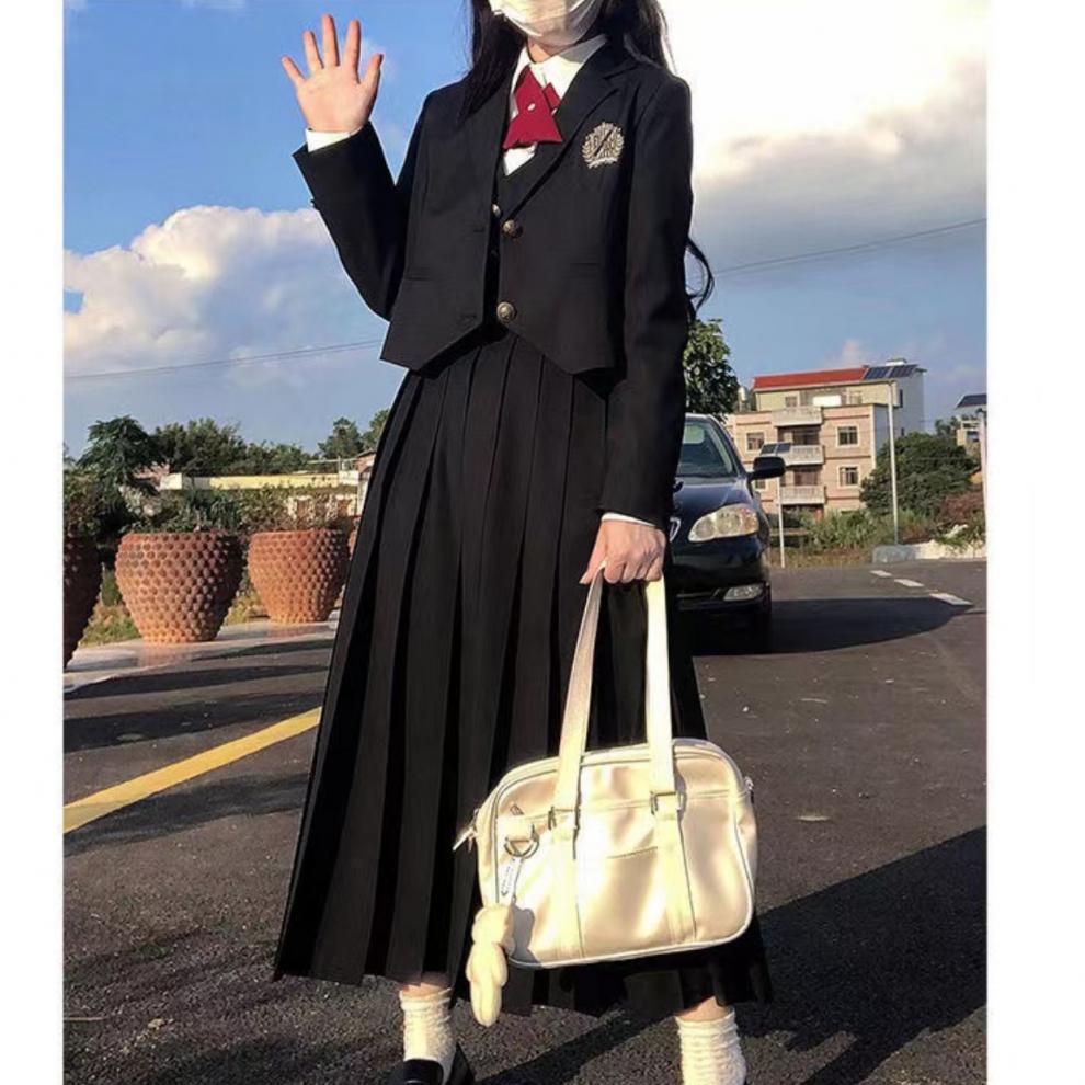 jk长裙学院风原创护奶裙日系jk制服百褶长裙可爱软妹学院风背心连衣裙