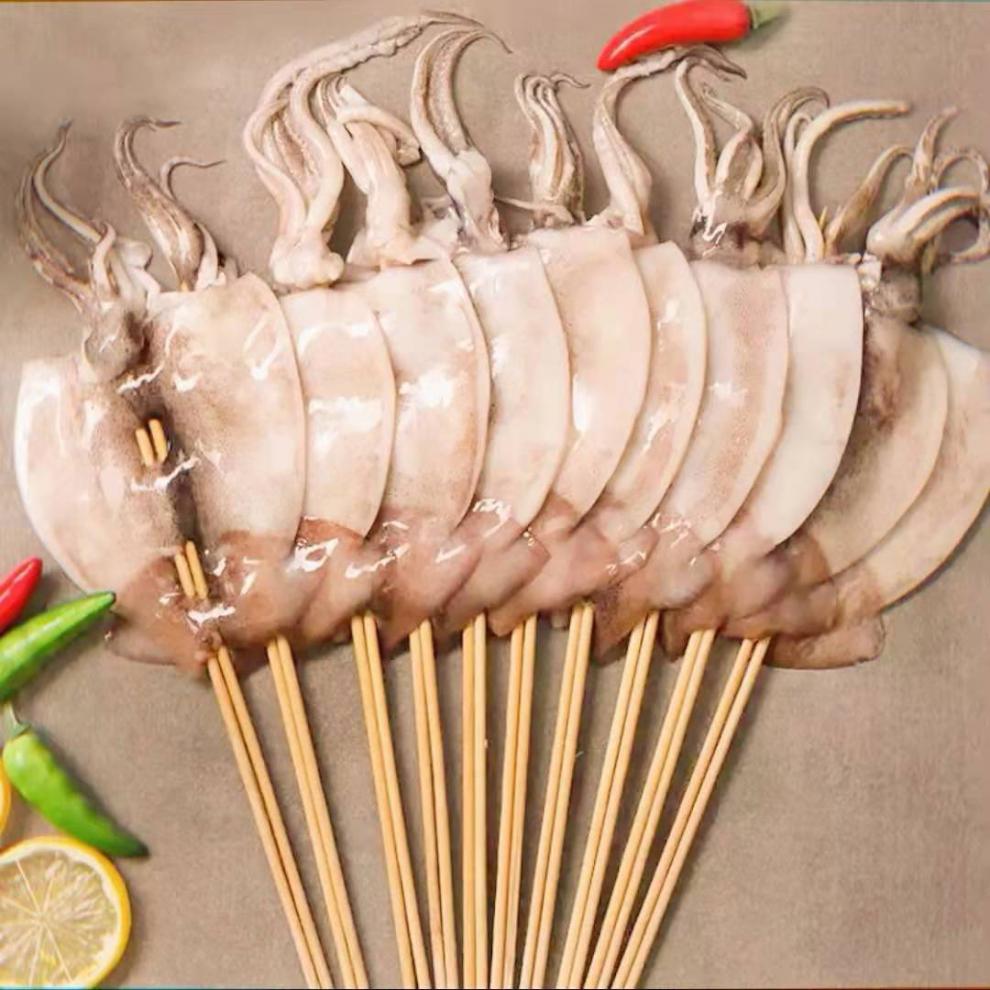 轰炸大鱿鱼串铁板烧烤油炸鱿鱼串食材 120g10串/包 4包【图片 价格