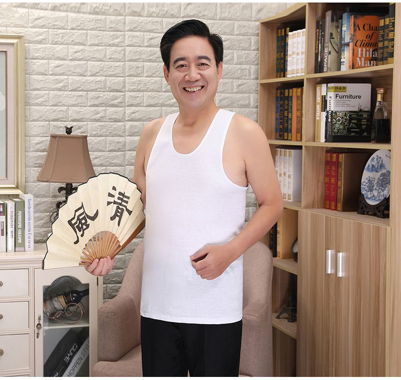 老头背心老头衫中老年汗衫夏季男士宽松吸汗背心圆领短袖 60支高品质