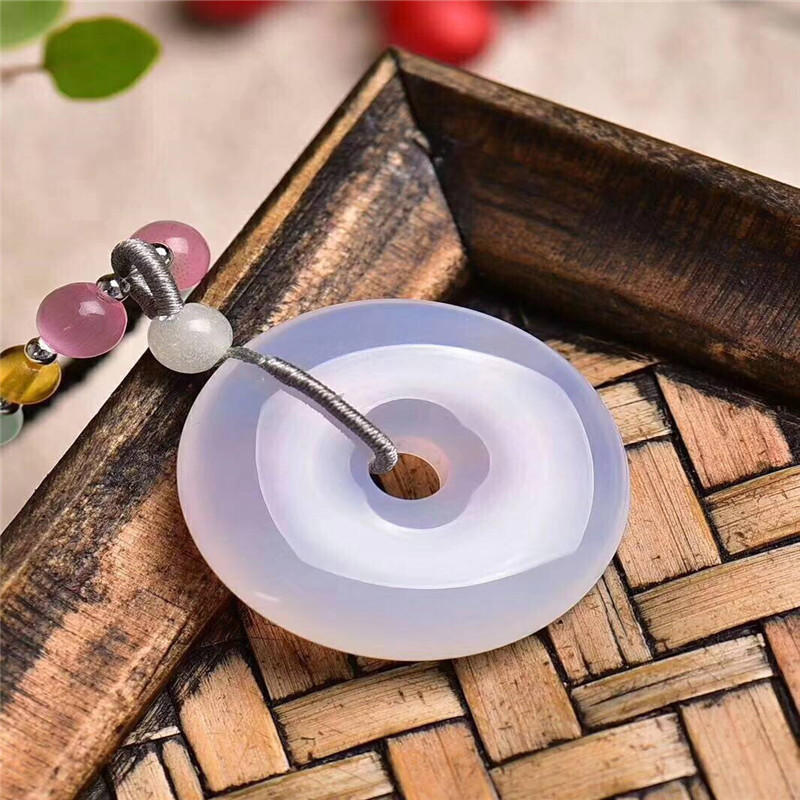 新款白玉髓玉平安扣男女款挂件绿玉髓玉佩情侣吊坠x 白玉髓 挂绳款