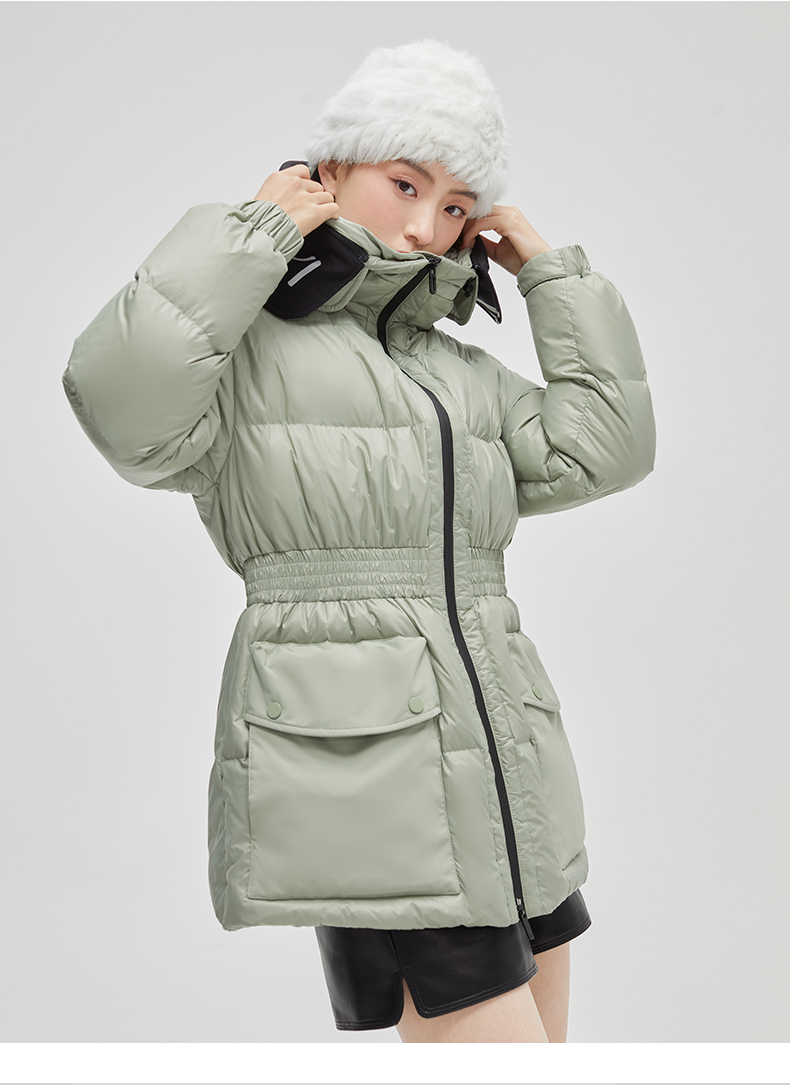 艾莱依2022年新款收腰羽绒服女冬季短款时尚外套防寒撞色连帽冬装