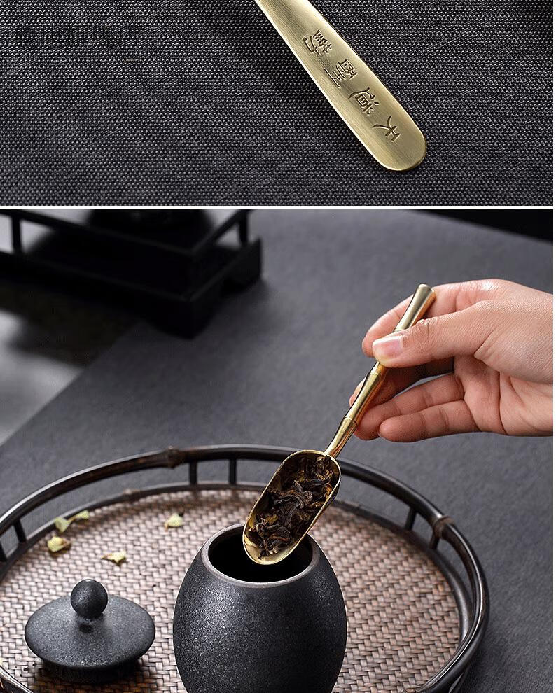 茶勺单个大茶勺单个茶匙分茶勺单个小日式竹长柄纯铜勺子茶勺茶铲茶叶