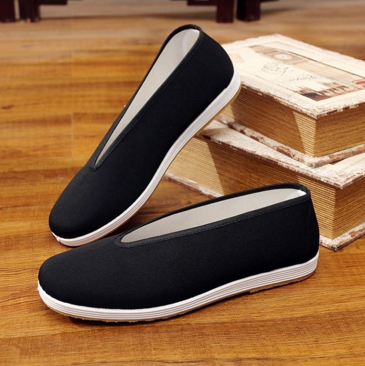 圆口布鞋男老北京布鞋中老年软底防滑透气男款爸爸鞋老头鞋大码 黑底