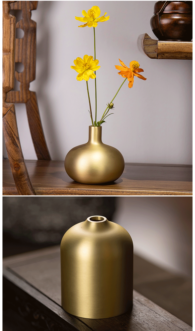 奥丹伊纯铜花瓶现代简约家用室内客厅办公室书房插花干花装饰品创意