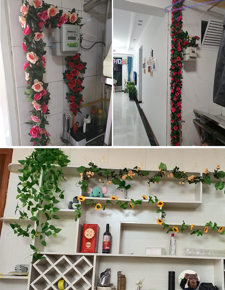 水管装饰美化仿真玫瑰花藤假花藤条缠绕客厅空调水管道遮挡装饰品塑料