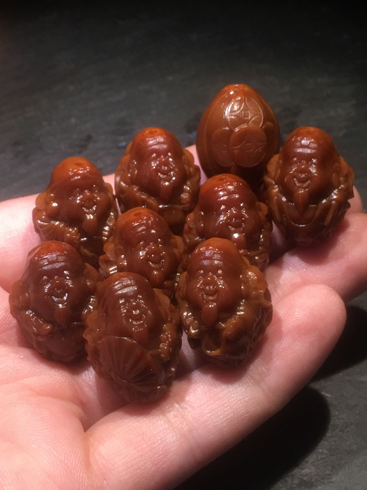 朴春 文玩手链橄榄核玉化包浆财神手串 橄揽胡八大荷叶财神盘玩毕业