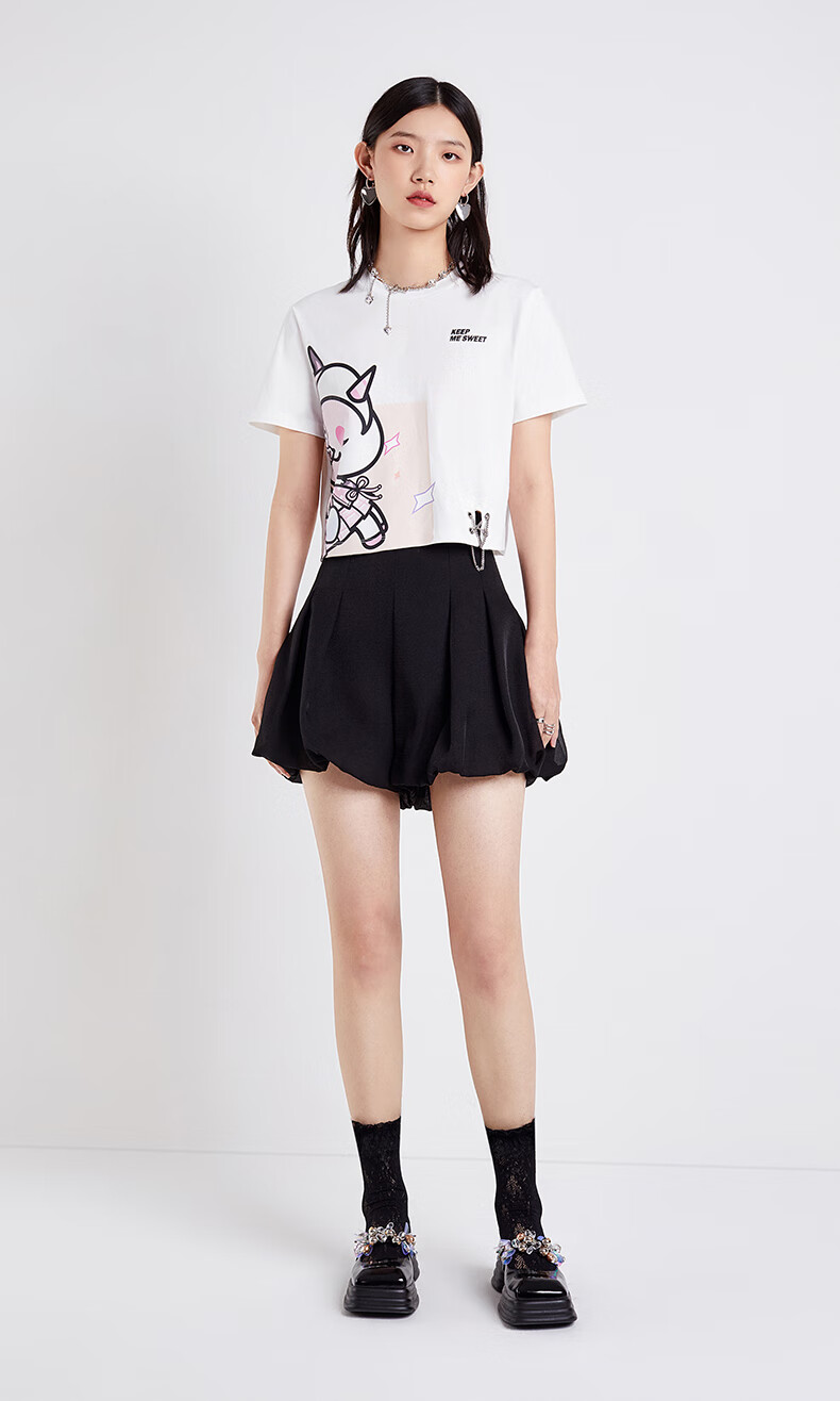 tokidoki系列欧时力短袖t恤22新夏短款上衣宽松 浅紫7