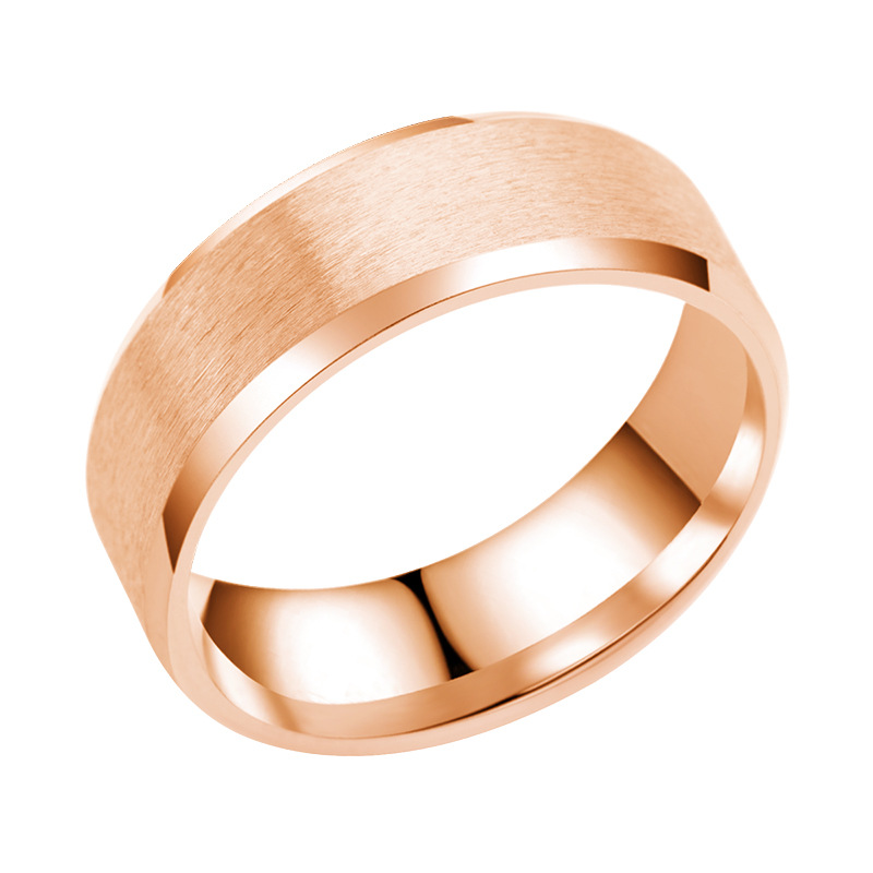 娇百玫钛钢戒指8mm双斜边磨砂哑光拉丝光面男士玫瑰金5号
