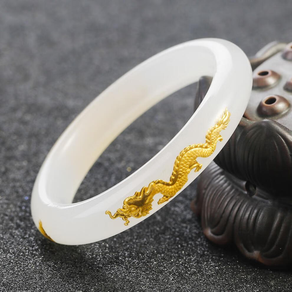 60卡古兰 金镶玉手镯贵玉镶金龙凤女款龙凤呈祥龙凤手环妈妈老婆 贵